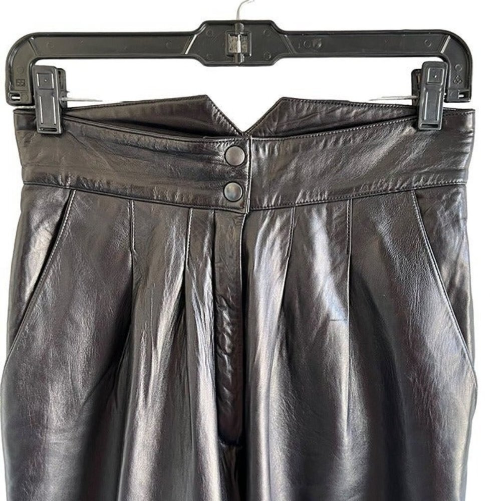 Vintage Serge Black Leather Straight Leg Pants SIze 10 - Picture 3 of 12